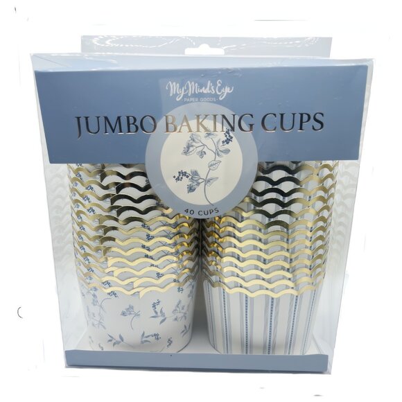 NEW My Minds Eye Gold Foiled Floral and Stripes Jumbo Baking Cups - 40 Count - Picture 1 of 3